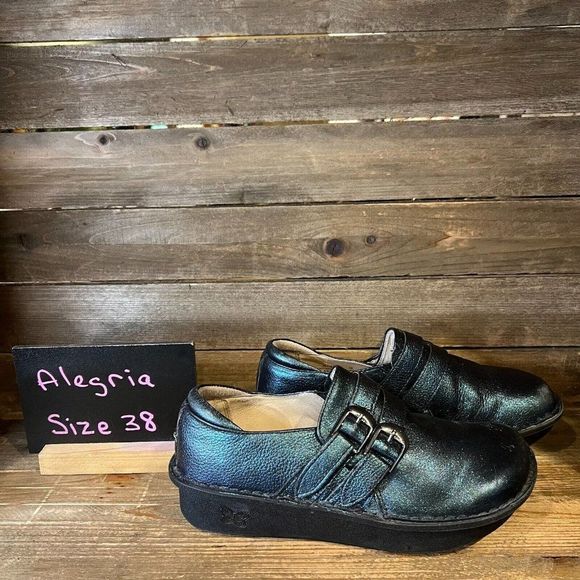 Womens‎ Alegria Alli Starlit Blue Buckle Clogs Leather Comfort Shoes EU 38 8-8.5 - Picture 1 of 7